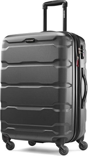 Samsonite Omni PC Hardside Expandable Luggage with Spinner Wheels, Black, Checked-Medium 24-Inch